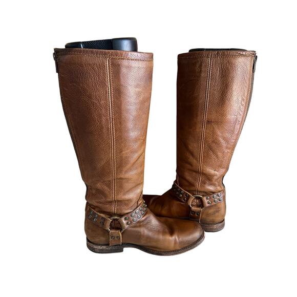 Frye Phillip Studded Engineer Harness Tall Knee High Riding Boots Brown 7.5 - Picture 9 of 12